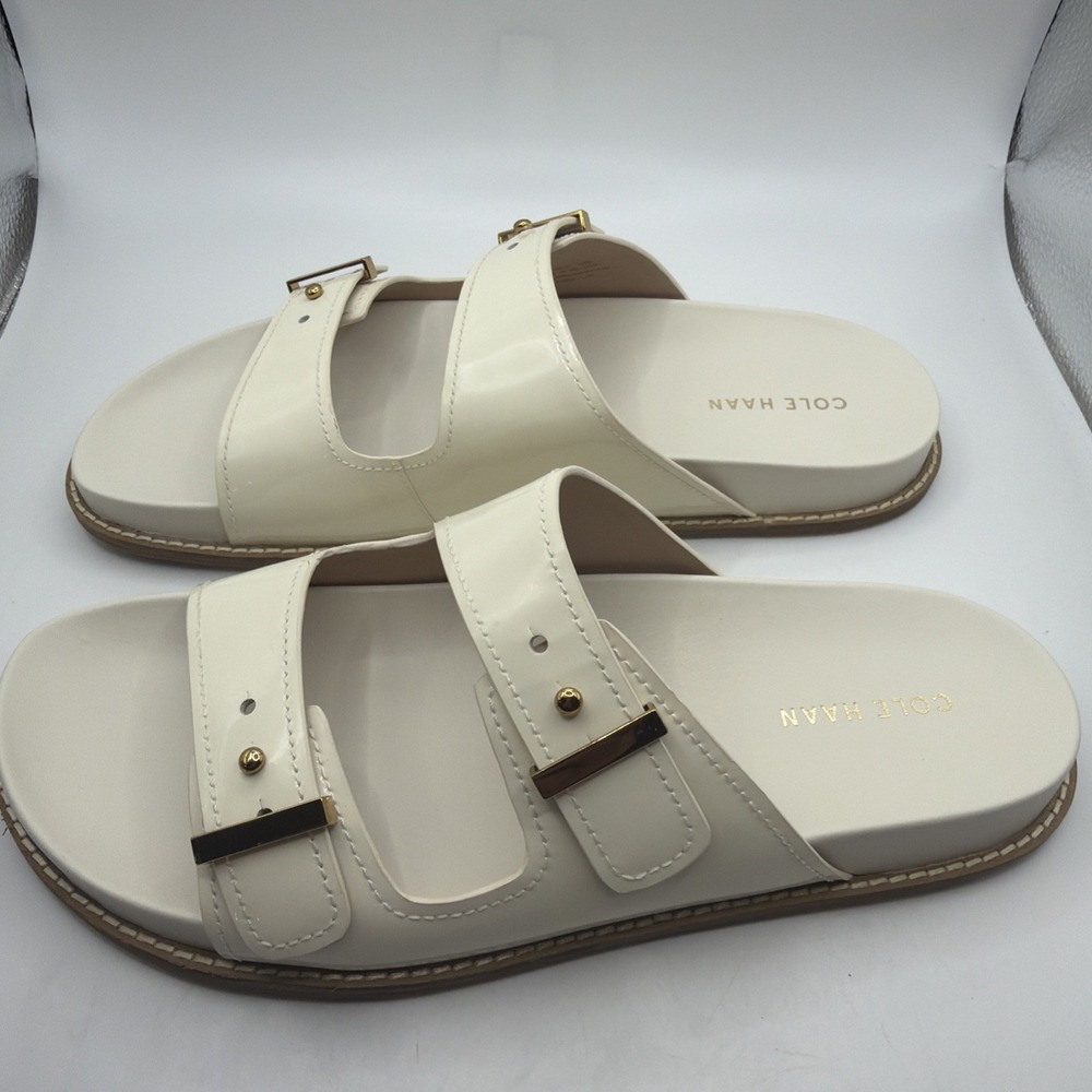 Cole Haan Women's Marisol Footbed Sandal Ivory Patent Leather Size 10 New‎